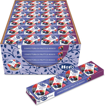 Hero Poker Marmellata ai Frutti di Bosco, 30 confezioni da 100g (4 monodosi x 25 gr), marmellata e confettura extra, frutta di alta qualità, senza conservanti e senza coloranti